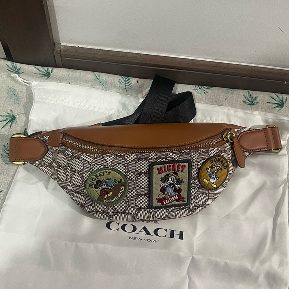 Disney x Coach Charter Belt Bag 7 in Signature Textile Jacquard with Patches